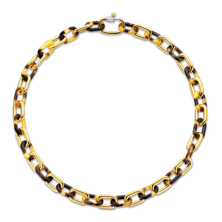 Ti Sento Yellow Gold Plated Tortoise Shell Brown Oval Linked Necklace - Michael Jones Jeweller