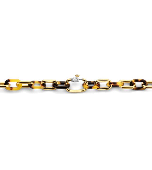 Ti Sento Yellow Gold Plated Tortoise Shell Brown Oval Linked Necklace - Michael Jones Jeweller