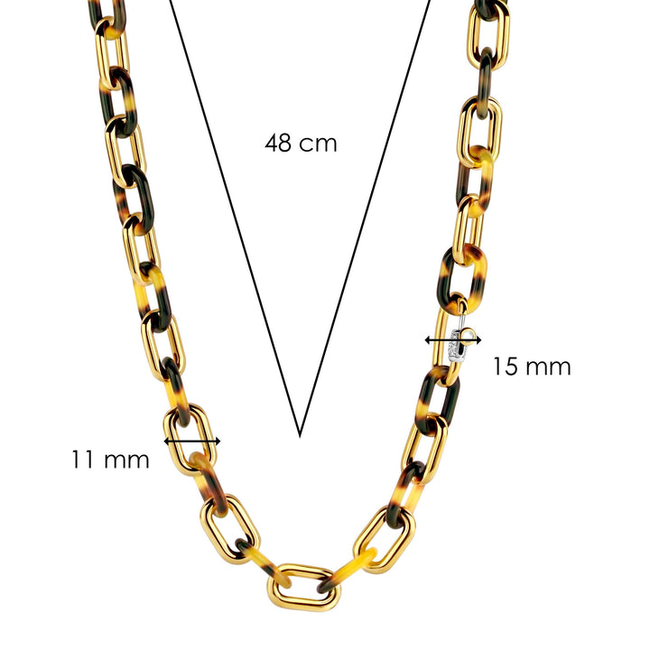 Ti Sento Yellow Gold Plated Tortoise Shell Brown Oval Linked Necklace