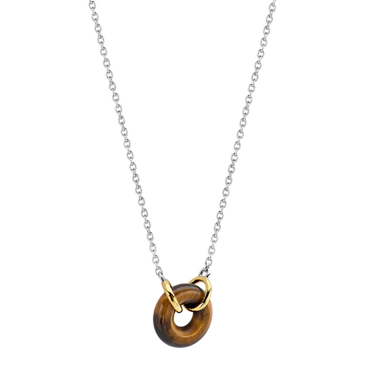 Ti Sento Yellow Gold Plated Tigers-Eye Brown Doughnut Necklace - Michael Jones Jeweller