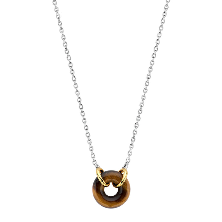 Ti Sento Yellow Gold Plated Tigers-Eye Brown Doughnut Necklace - Michael Jones Jeweller