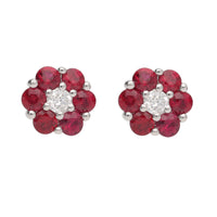 Ruby and Diamond 18ct White Gold Flower Stud Earrings - Michael Jones Jeweller