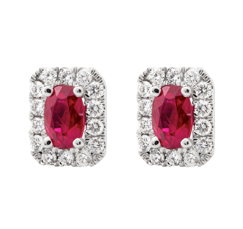Ruby and Diamond Cluster Stud Earrings - Michael Jones Jeweller