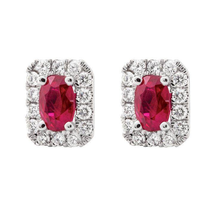 Ruby and Diamond Cluster Stud Earrings