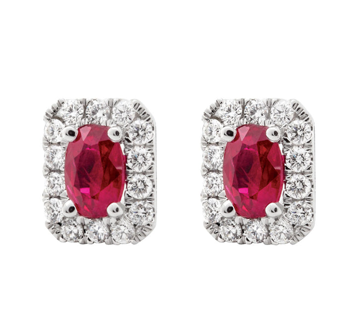 Ruby and Diamond Cluster Stud Earrings - Michael Jones Jeweller