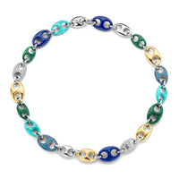 Ti Sento Malachite Green Lapis Blue Turquoise and Blue Cubic Zirconia Coffee Bean Link Necklace - Michael Jones Jeweller