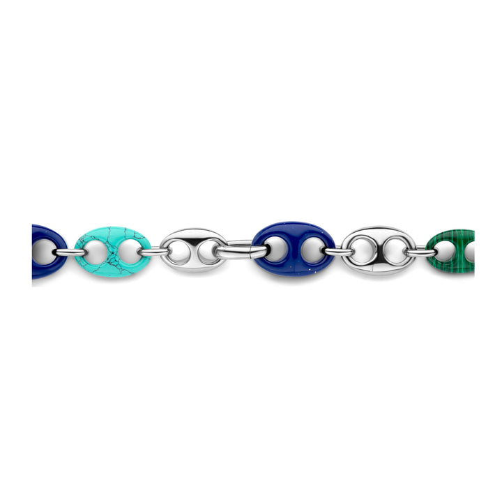 Ti Sento Malachite Green Lapis Blue Turquoise and Blue Cubic Zirconia Coffee Bean Link Necklace - Michael Jones Jeweller