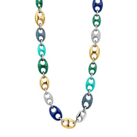 Ti Sento Malachite Green Lapis Blue Turquoise and Blue Cubic Zirconia Coffee Bean Link Necklace - Michael Jones Jeweller