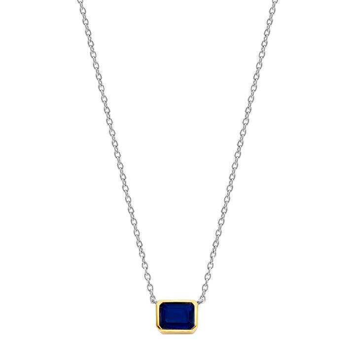 Ti Sento Yellow Gold Plated Octagonal Dark Blue Stone Necklace