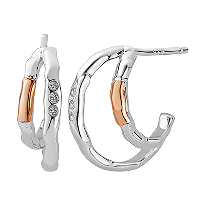 Clogau Ripples Half Hoop White Topaz Earrings