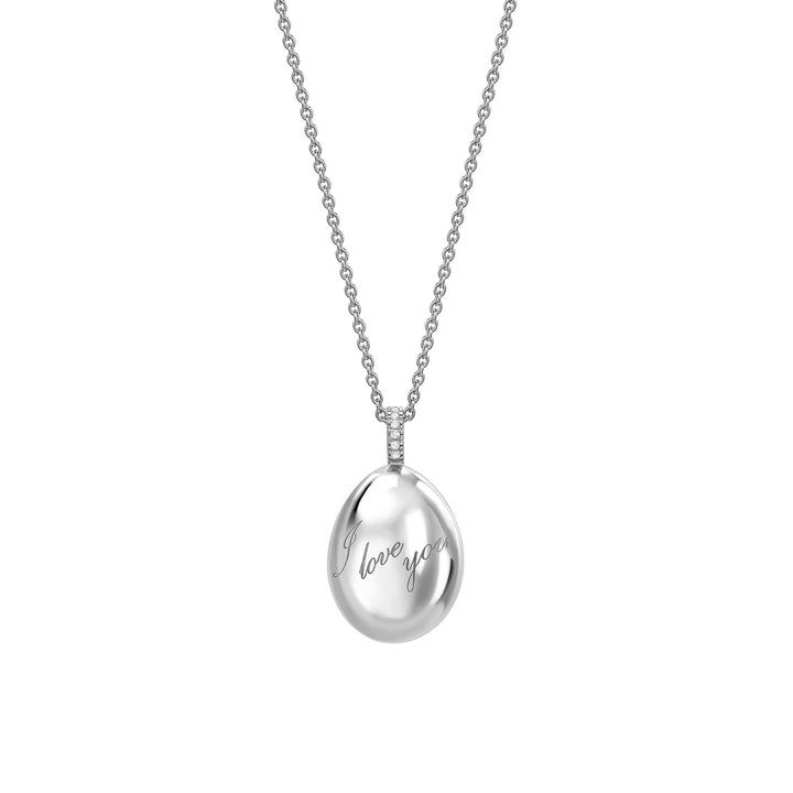 Fabergé Essence White Gold I Love You Egg Pendant - Michael Jones Jeweller