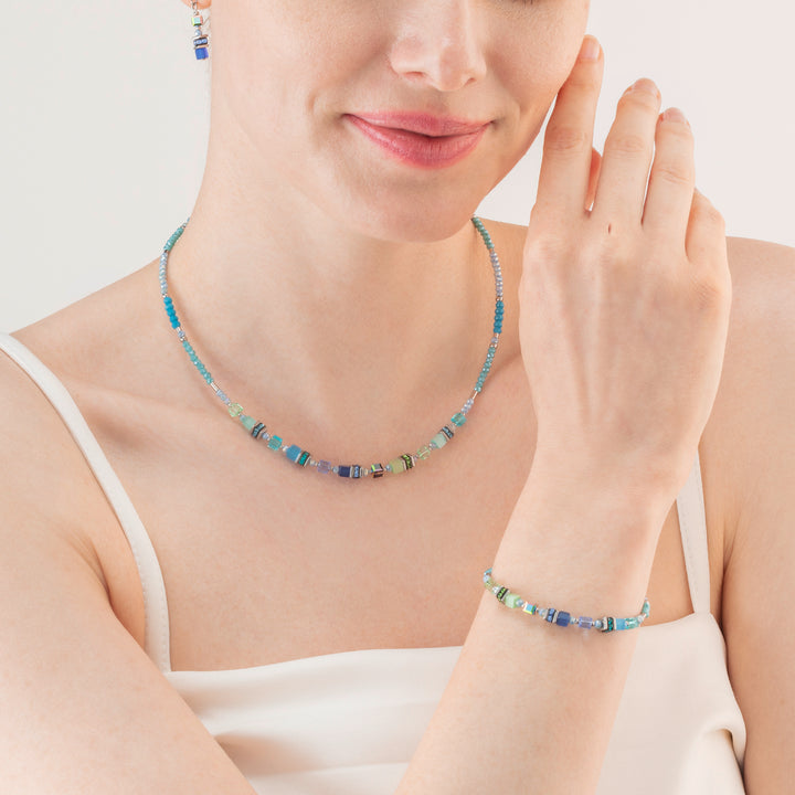 Coeur De Lion Blue-Green Cube Story Sparkling Necklace