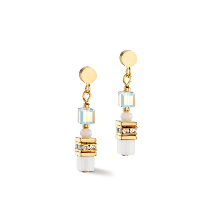 Coeur De Lion Gold White Mini Cubes Earrings