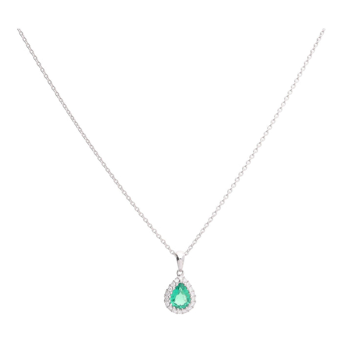Emerald and Diamond 18ct White Gold Pear Shaped Pendant