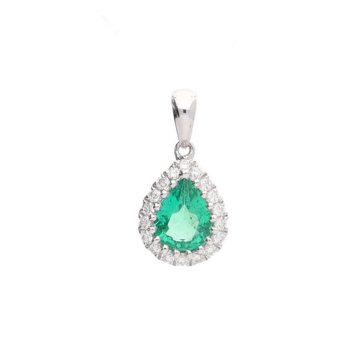 Emerald and Diamond 18ct White Gold Pear Shaped Pendant