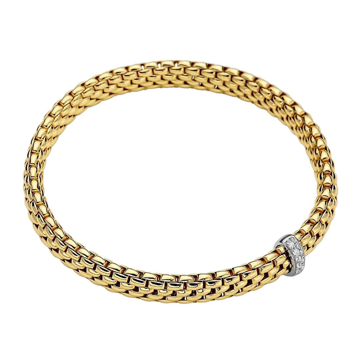 FOPE Flex'it Vendôme 18ct Yellow and White Gold 0.10ct Diamond Set Bracelet Extra Large