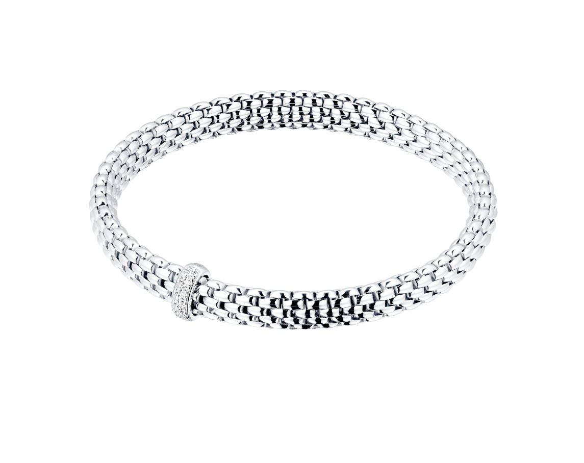 FOPE Flex'it Vendôme 18ct White Gold 0.10ct Diamond Set Bracelet Medium 560B BBR - Michael Jones Jeweller