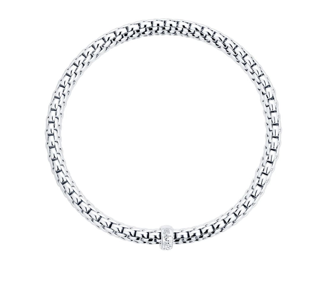 FOPE Flex'it Vendôme 18ct White Gold 0.10ct Diamond Set Bracelet Medium 560B BBR - Michael Jones Jeweller