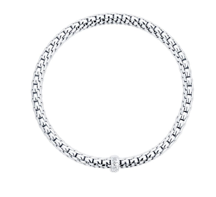 FOPE Flex'it Vendôme 18ct White Gold 0.10ct Diamond Set Bracelet Medium 560B BBR - Michael Jones Jeweller
