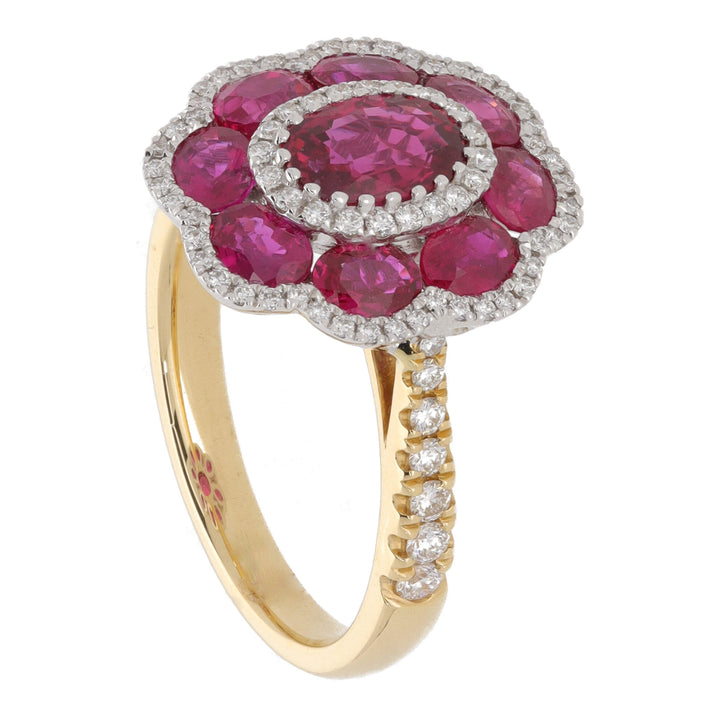 Ruby and Diamond 18ct Yellow Gold Flower Cluster Ring