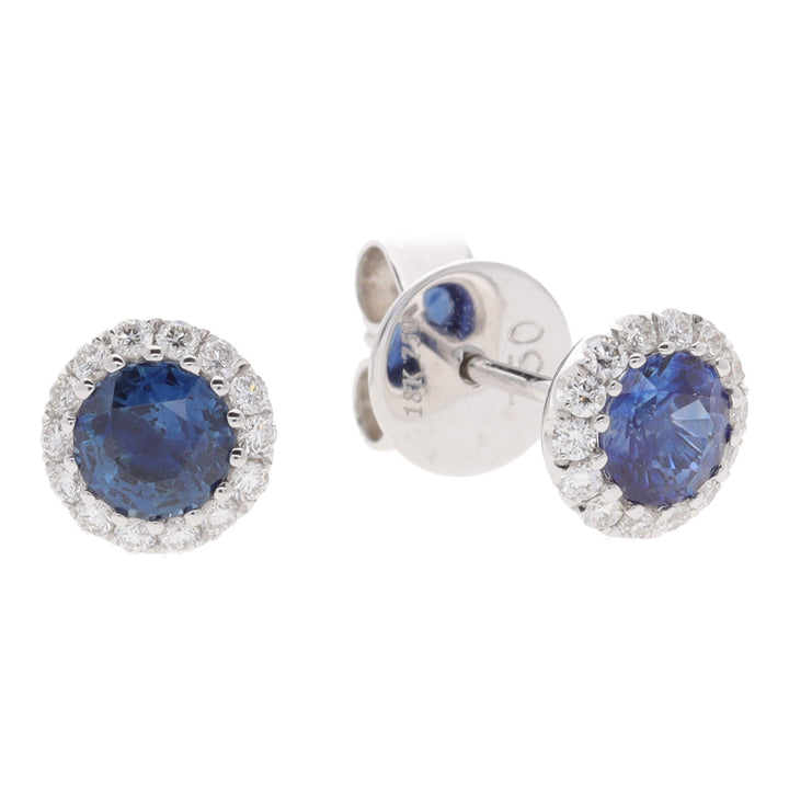 Sapphire and Diamond 18ct White Gold Round Cluster Earrings