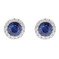 Sapphire and Diamond 18ct White Gold Round Cluster Earrings - Michael Jones Jeweller