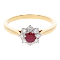 Ruby and Diamond 18ct Yellow Gold Cluster Ring - Michael Jones Jeweller