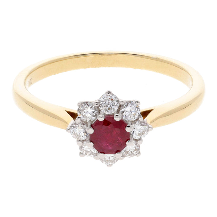 Ruby and Diamond 18ct Yellow Gold Cluster Ring - Michael Jones Jeweller