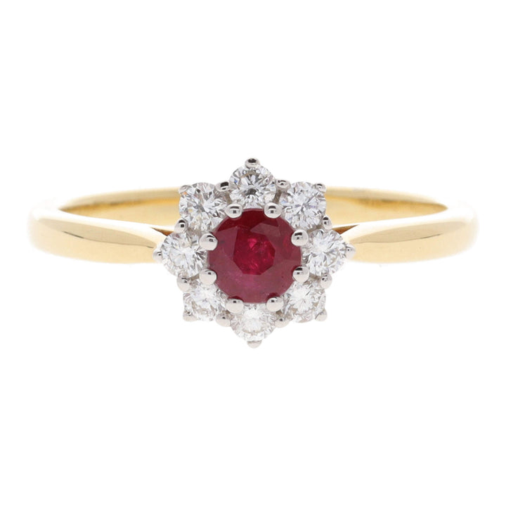 Ruby and Diamond 18ct Yellow Gold Cluster Ring - Michael Jones Jeweller