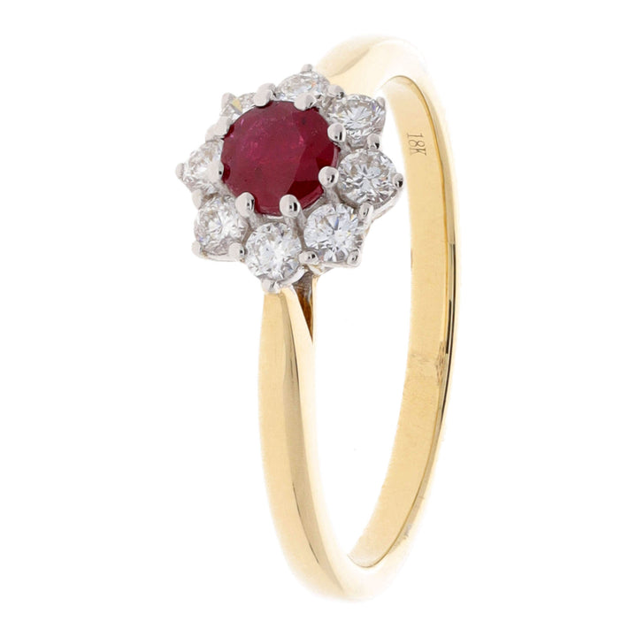 Ruby and Diamond 18ct Yellow Gold Cluster Ring - Michael Jones Jeweller