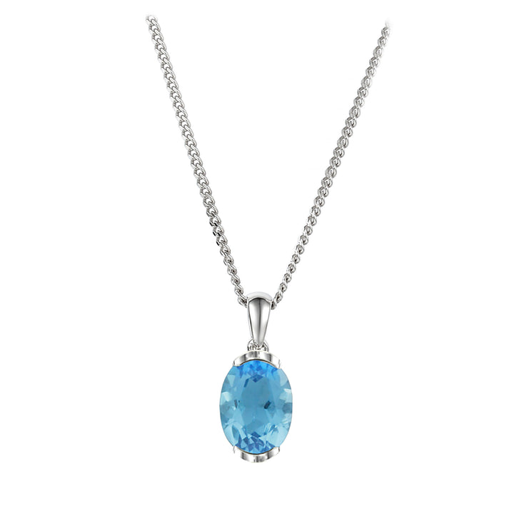 Amore Blue Topaz 9ct White Gold Oval Pendant