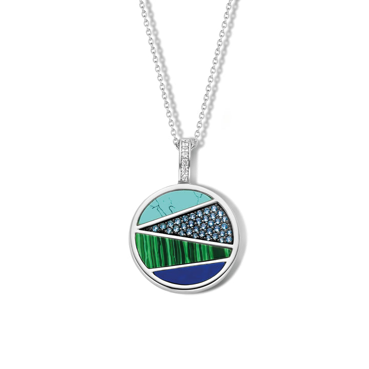 Ti Sento Turquoise Blue Malachite Green and Lapis Blue Patchwork Pendant - Michael Jones Jeweller