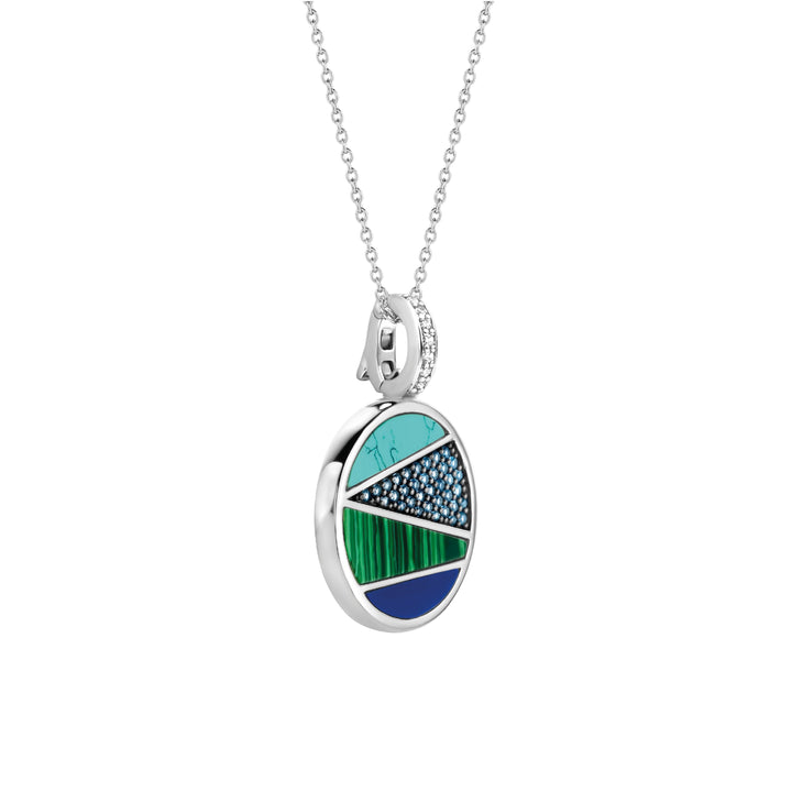 Ti Sento Turquoise Blue Malachite Green and Lapis Blue Patchwork Pendant - Michael Jones Jeweller
