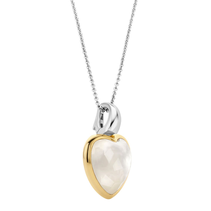 Ti Sento Yellow Gold Plated Mother of Pearl White Stone Heart Pendant