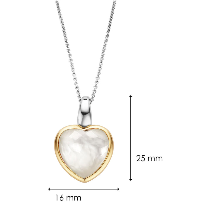 Ti Sento Yellow Gold Plated Mother of Pearl White Stone Heart Pendant