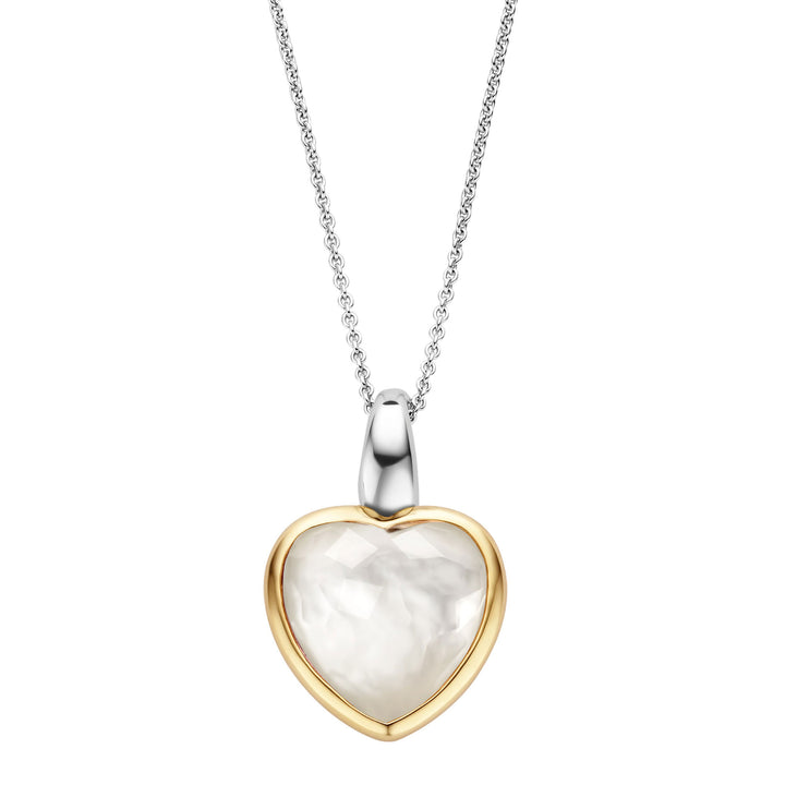 Ti Sento Yellow Gold Plated Mother of Pearl White Stone Heart Pendant