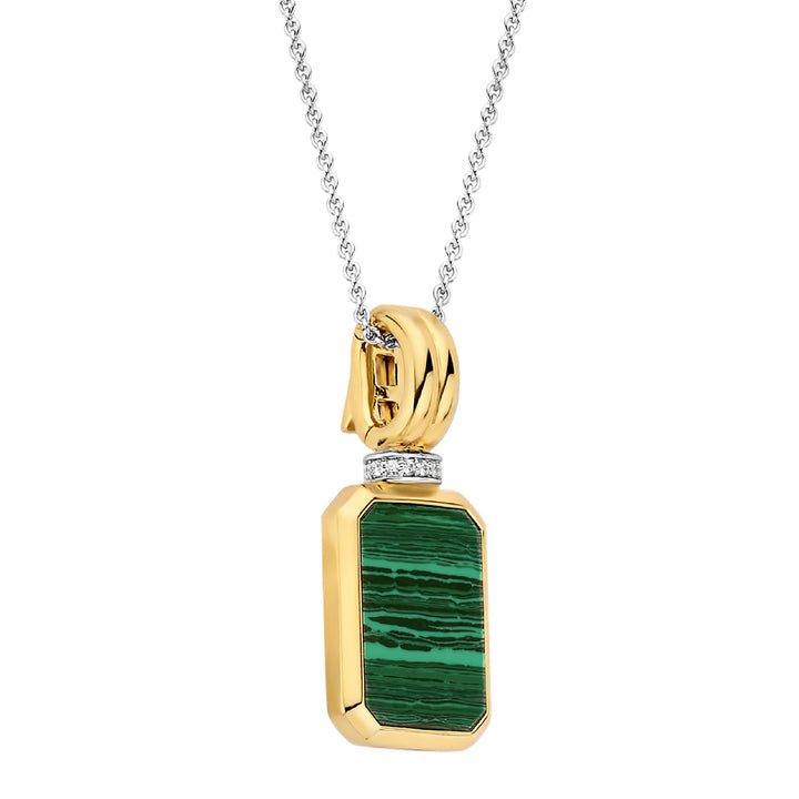 Ti Sento Yellow Gold Plated Malachite Green and Cubic Zirconia Octagonal Pendant