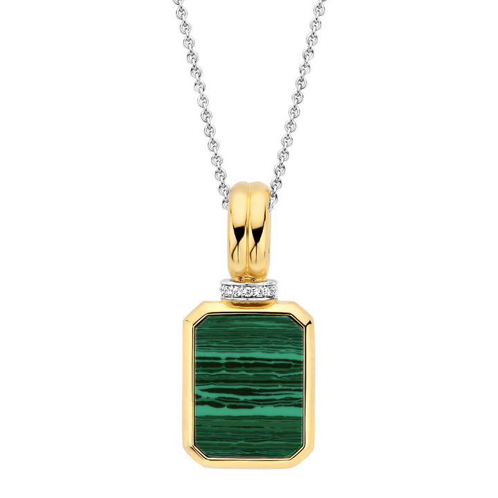 Ti Sento Yellow Gold Plated Malachite Green and Cubic Zirconia Octagonal Pendant