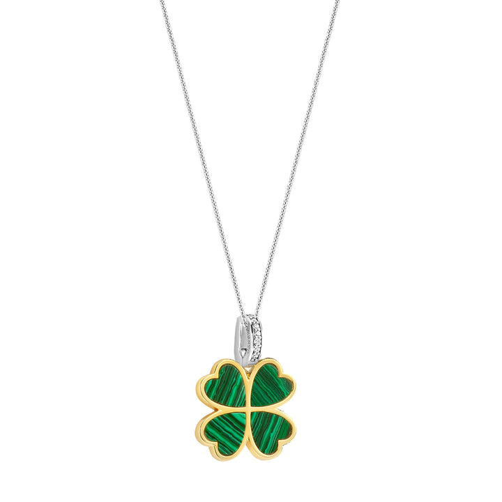 Ti Sento Yellow Gold Plated Malachite Green Clover Leaf Pendant - Michael Jones Jeweller
