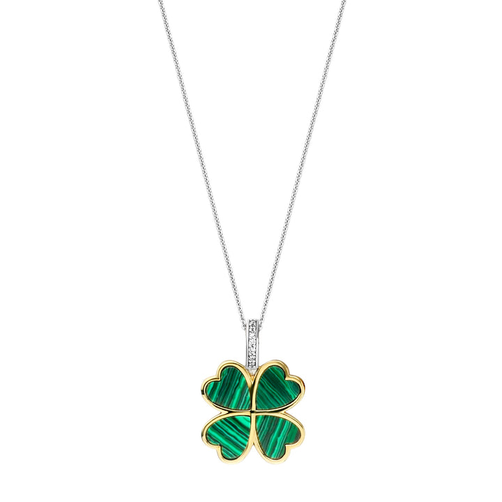 Ti Sento Yellow Gold Plated Malachite Green Clover Leaf Pendant - Michael Jones Jeweller