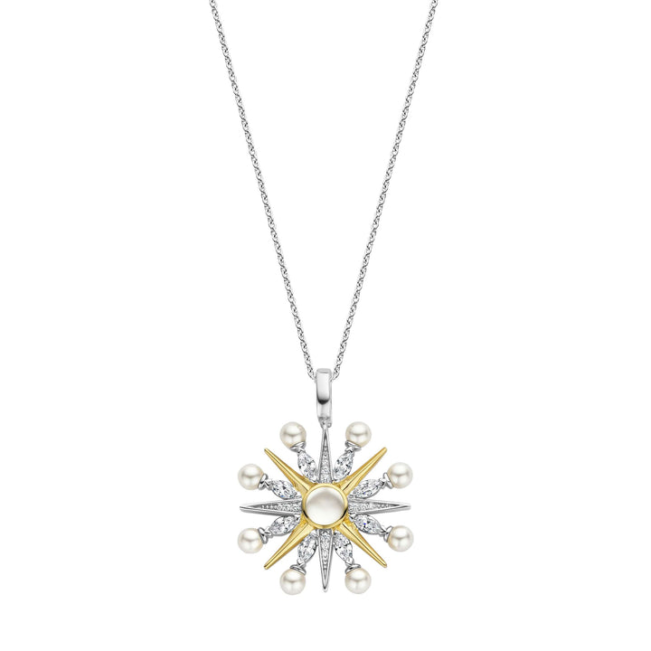 Ti Sento Yellow Gold Plated Cubic Zirconia Pearl White Star Pendant