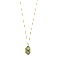 Ti Sento Yellow Gold Plated Synthetic Pearl Malachite Green and Amethyst Purple Hexagonal Pendant - Michael Jones Jeweller