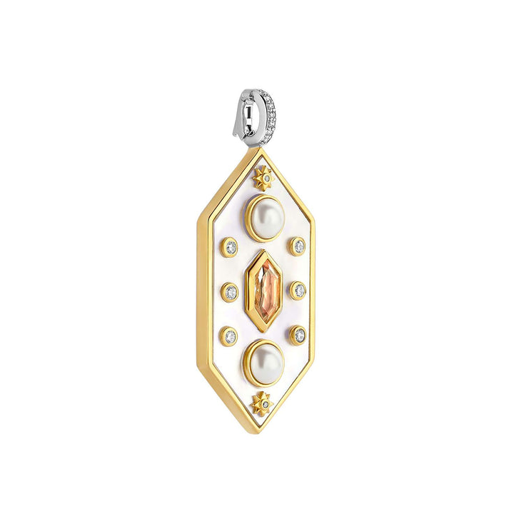 Ti Sento Yellow Gold Plated Synthetic Pearl Mother of Pearl White and Nude Pink Hexagonal Pendant 6825MW