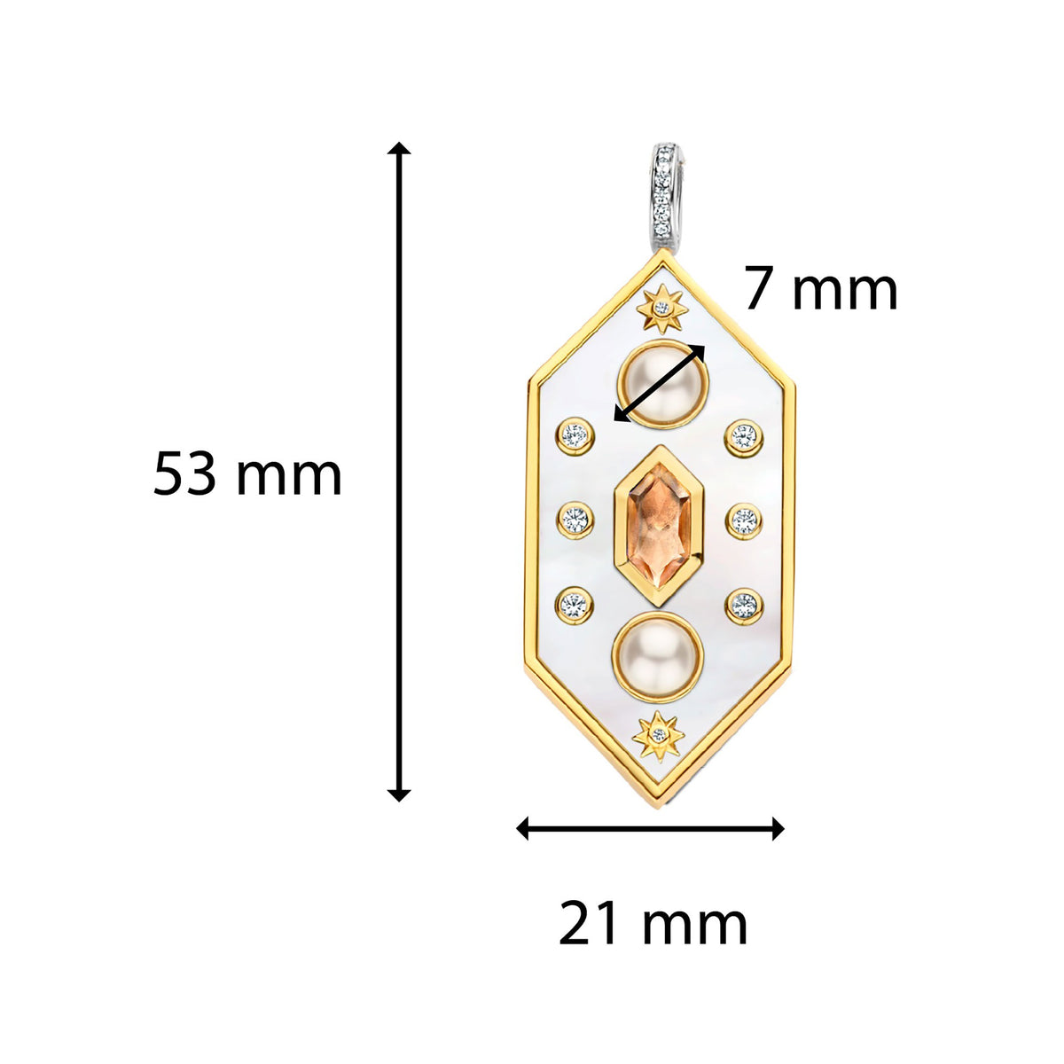 Ti Sento Yellow Gold Plated Synthetic Pearl Mother of Pearl White and Nude Pink Hexagonal Pendant - Michael Jones Jeweller