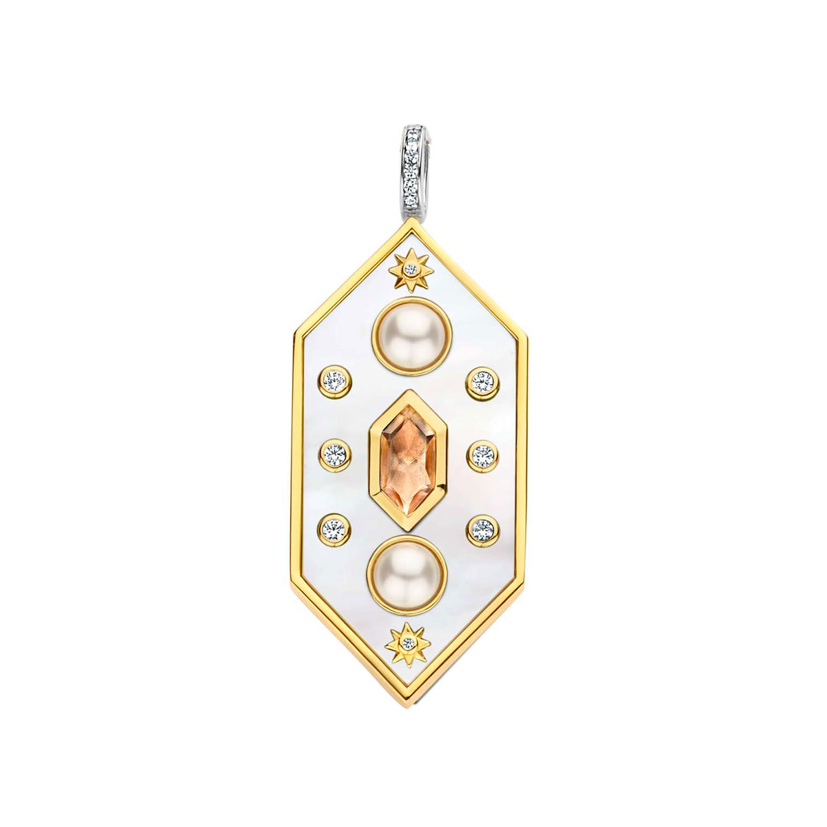 Ti Sento Yellow Gold Plated Synthetic Pearl Mother of Pearl White and Nude Pink Hexagonal Pendant - Michael Jones Jeweller