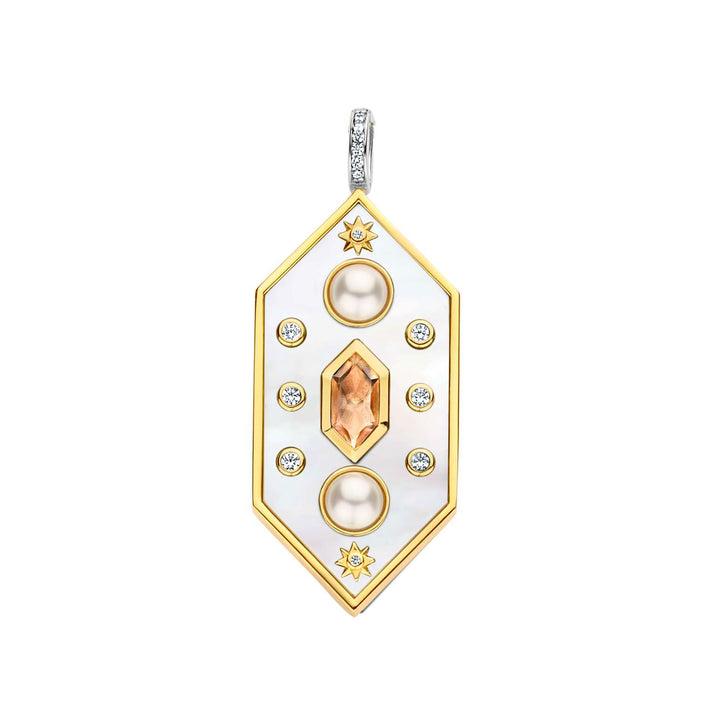 Ti Sento Yellow Gold Plated Synthetic Pearl Mother of Pearl White and Nude Pink Hexagonal Pendant 6825MW
