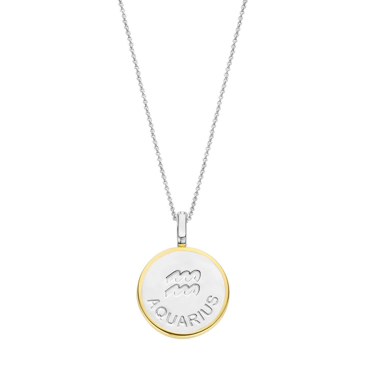 Ti Sento Yellow Gold Plated Mother of Pearl Cubic Zirconia Zodiac Aquarius Pendant - Michael Jones Jeweller