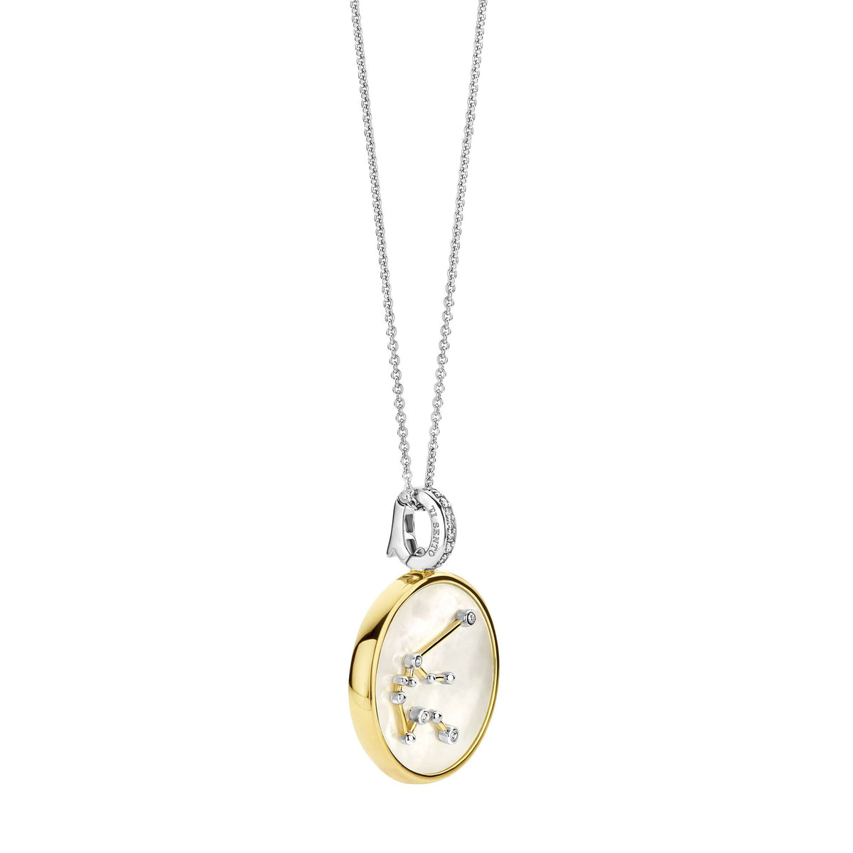 Ti Sento Yellow Gold Plated Mother of Pearl Cubic Zirconia Zodiac Aquarius Pendant - Michael Jones Jeweller