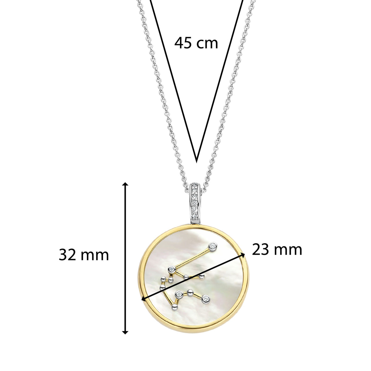 Ti Sento Yellow Gold Plated Mother of Pearl Cubic Zirconia Zodiac Aquarius Pendant - Michael Jones Jeweller