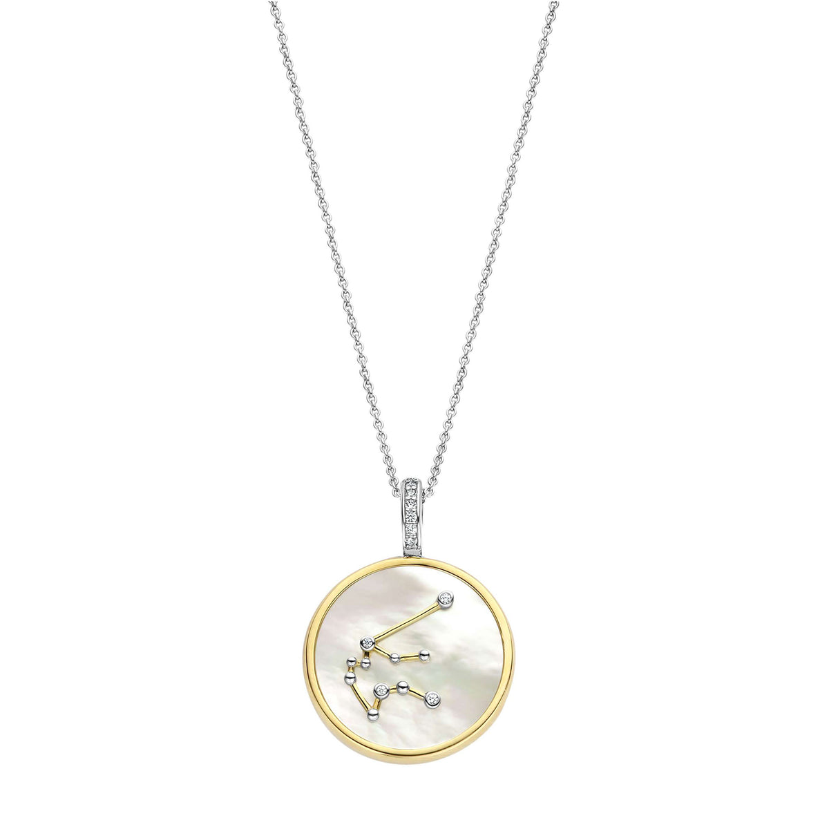 Ti Sento Yellow Gold Plated Mother of Pearl Cubic Zirconia Zodiac Aquarius Pendant - Michael Jones Jeweller